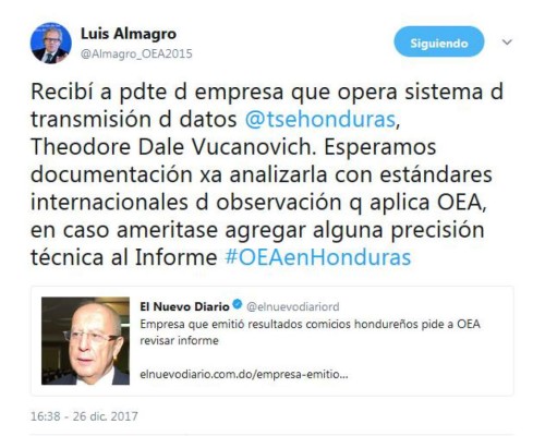 OEA a la espera de documentación de firma Dale Vucanovich para revisar informe