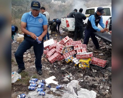 Policía destruye seis mil cervezas en crematorio de Marcala