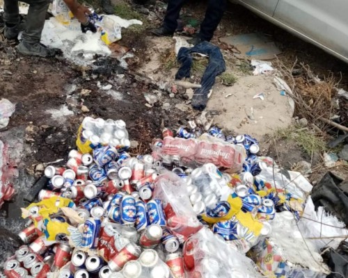 Policía destruye seis mil cervezas en crematorio de Marcala