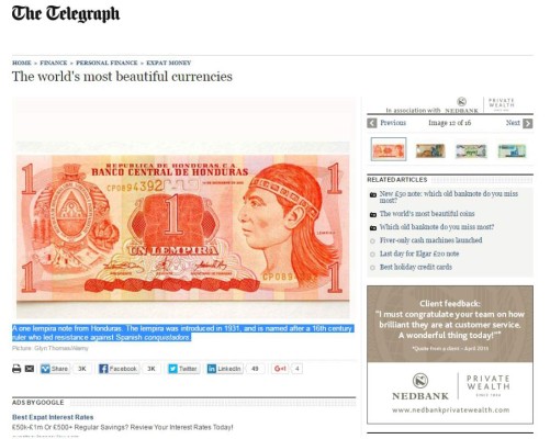 El lempira, uno de los billetes más bellos del mundo, según The Telegraph