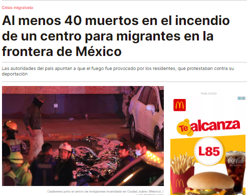 “Tragedia”: así informa el mundo la muerte de migrantes en un incendio en México