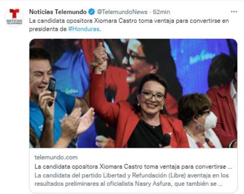 Así informan medios internacionales la virtual victoria de Xiomara Castro