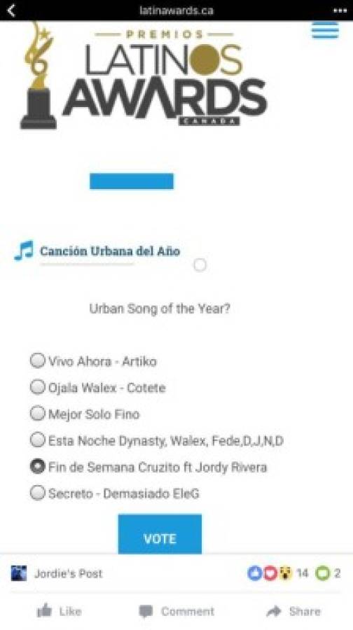 Cantante hondureño nominado en Latin Awards Canadá 2017