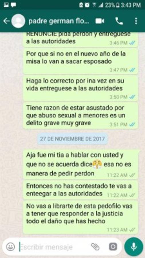 Los chats que delatarían al padre German Flores, acusado de violación: 'Sabemos lo que le hizo a las niñas'