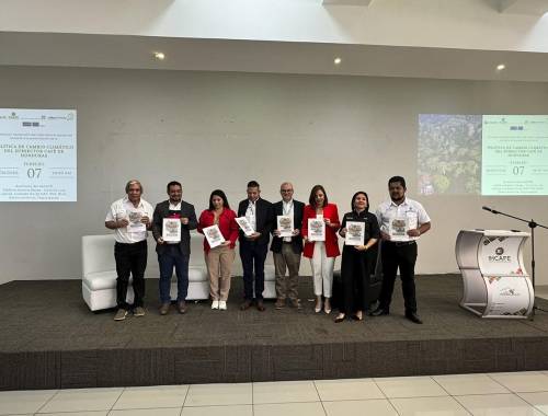 <i>Representación gráfica del compromiso del IHCAFE con la nueva Política de Cambio Climático del Subsector Café de Honduras, una herramienta clave para enfrentar los desafíos ambientales y fortalecer la resiliencia de los caficultores.</i>