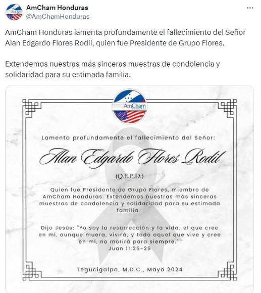 Empresa privada lamenta trágica muerte del empresario Alan Flores, presidente de Grupo Flores