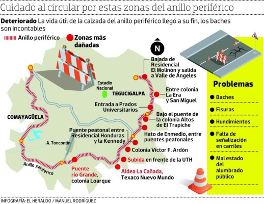Atestado de baches el periférico, principal corredor vial de la capital