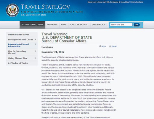 Países mantienen vigentes alertas de viaje a Honduras
