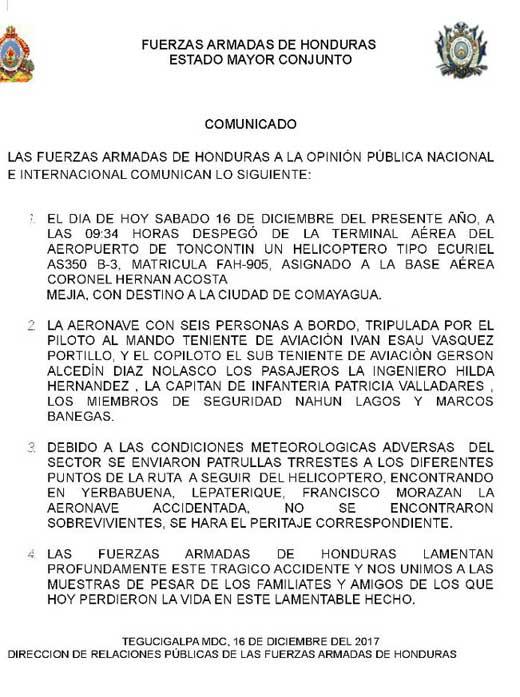 Este fue el documento emitido por las Fuerzas Armadas.