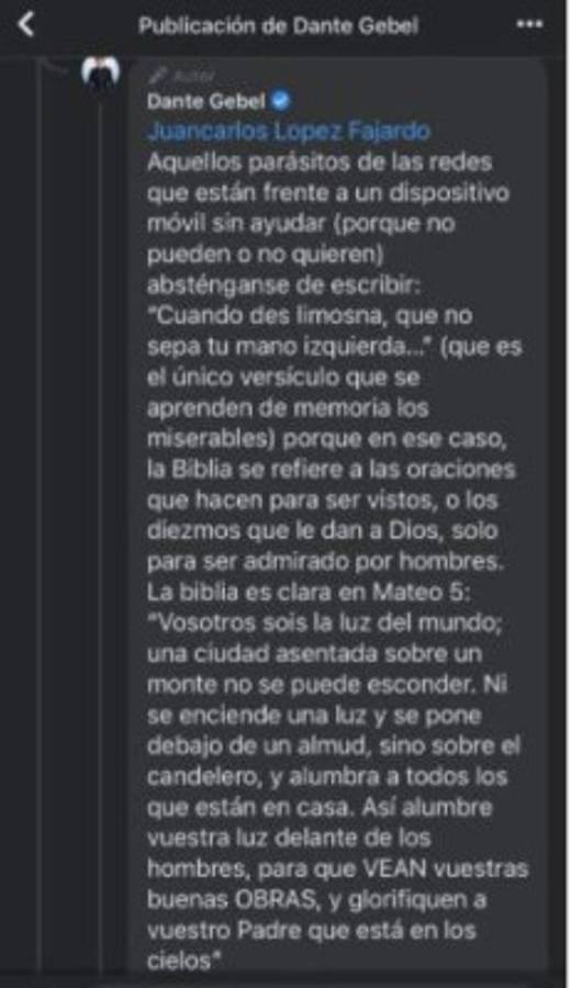 Dante Gebel llama 'parásito' a seguidor que lo criticó