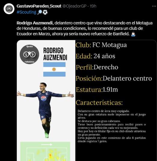 Lo que dicen los medios y periodistas de Argentina por fichaje de Rodrigo Auzmendi con Banfield