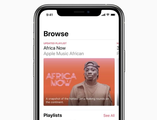 Esta imagen muestra la pantalla de exploración Africa Music que se muestra en un iPhone 11 Pro. Apple presentó el 21 de abril su mayor expansión de servicios en una década, lanzando streaming de música en 52 países nuevos y agregando nuevos mercados para algunos de sus otros servicios. Con el lanzamiento, Apple Music estará disponible en 167 países, incluidos 25 nuevos en África. - RESTRINGIDO AL USO EDITORIAL - CRÉDITO OBLIGATORIO 'AFP PHOTO / APPLE' -