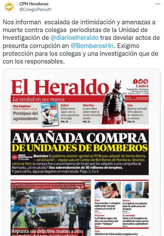 La reacción del CPH ante las amenazas recibidas por el periodista de EL HERALDO.