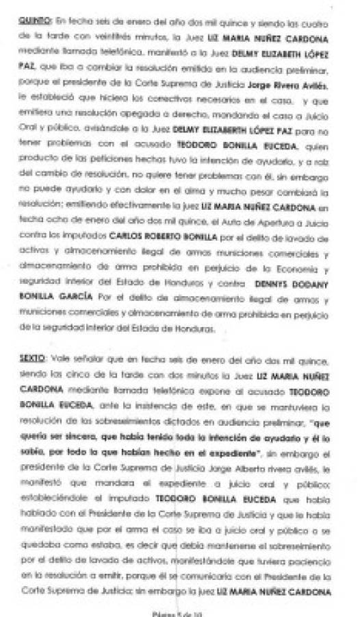 Teodoro Bonilla pidió a jueza mantener sobreseimientos de parientes