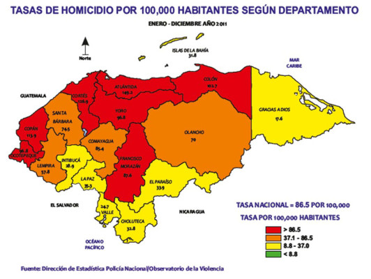 Imparable violencia flagela el norte, centro y occidente de Honduras
