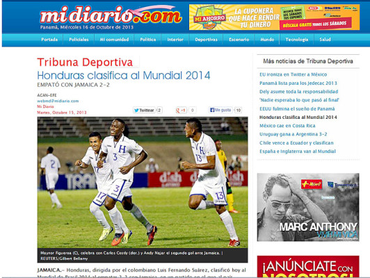 Honduras aseguró boleto directo a Brasil 2014