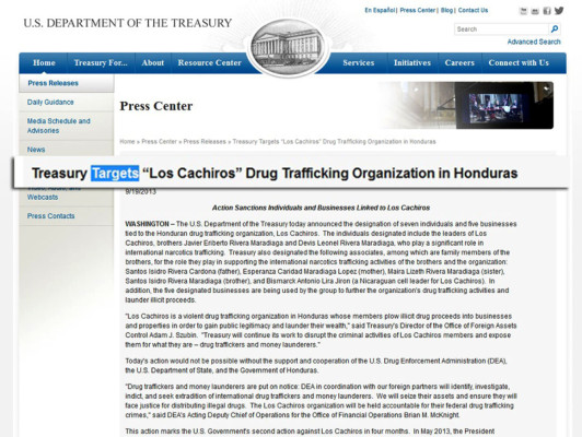 Estados Unidos señala a miembros de 'Los Cachiros' en Honduras