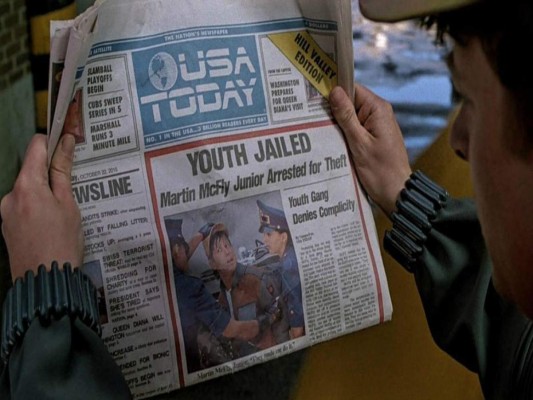 El diario USA Today imprimió hoy la portada que salió en Back to the Future II