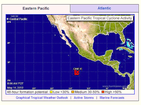 Se formó la primera depresión tropical del año 2012 en el Pacífico