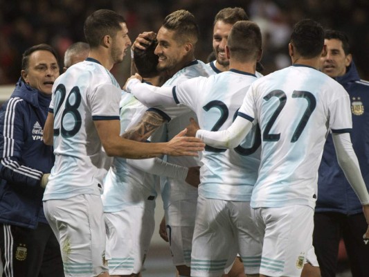 Celebración del gol que marcó Ángel Correa para la selección de Argentina contra Marruecos. Foto:AFP