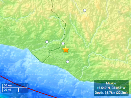 Temblor de 5.8 grados de magnitud en el sur de México