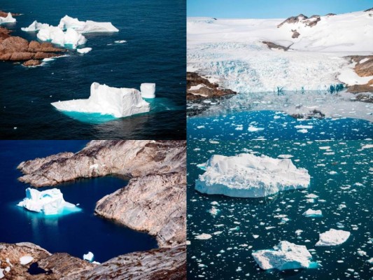 El derretimiento de los glaciares en Groenlandia muestran el deterioro en los océanos por el calentamiento global. Estas fuertes imágenes captan los daños en el hielo marino. Foto: AFP