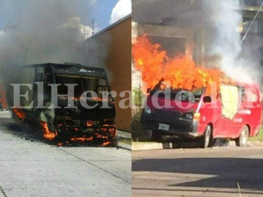 Un camión de la empresa Bimbo y un busito de Café El Indio fueron incendiadas en sectores residenciales de la capital, foto: El Heraldo.