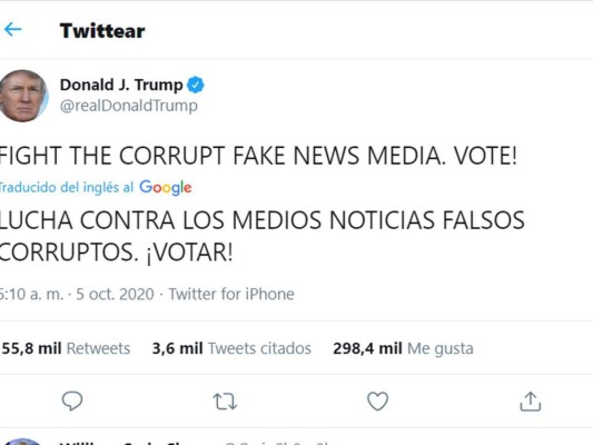Desde el hospital y con una cascada de tuits, Donald Trump pide el voto (Fotos)