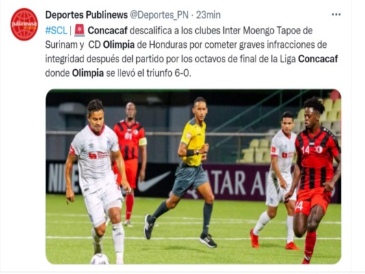 Así informaron medios internacionales la expulsión de Olimpia y el Inter Moengotapoe de la Liga de Campeones de la Concacaf