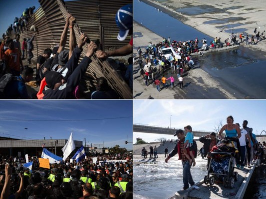 Fotos del momento en el que migrantes de la caravana saltaron valla fronteriza de Estados Unidos, pero fueron detenidos con gases lacrimógenos