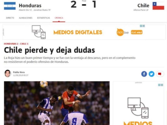 FOTOS: La reacción de la prensa internacional tras la victoria de Honduras ante Chile