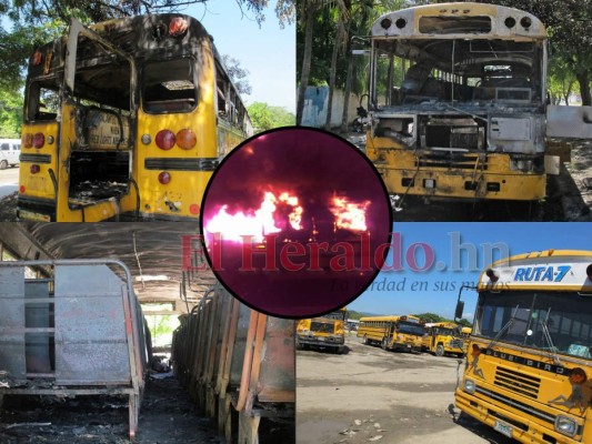 FOTOS: En cenizas quedó bus de la ruta 7 incendiado en San Pedro Sula