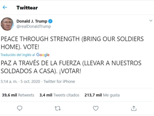 Desde el hospital y con una cascada de tuits, Donald Trump pide el voto (Fotos)