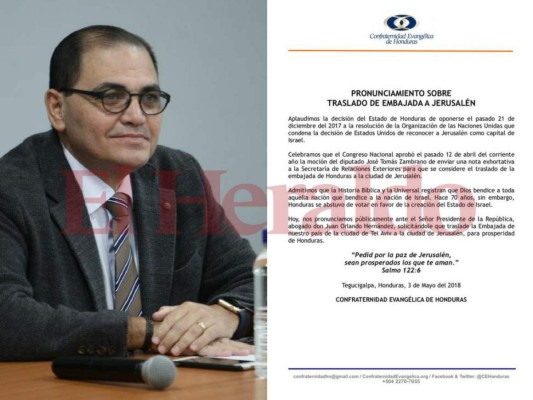 Confraternidad Evangélica pide trasladar embajada de Honduras en Israel a Jerusalén