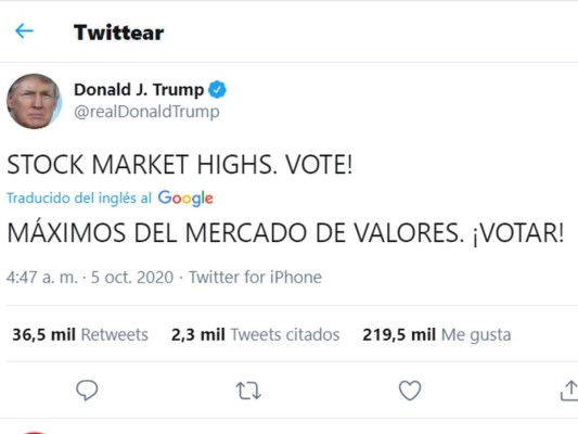 Desde el hospital y con una cascada de tuits, Donald Trump pide el voto (Fotos)