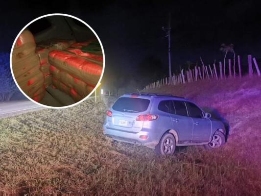 Tras persecución policial abandonan vehículo repleto de droga en Olancho