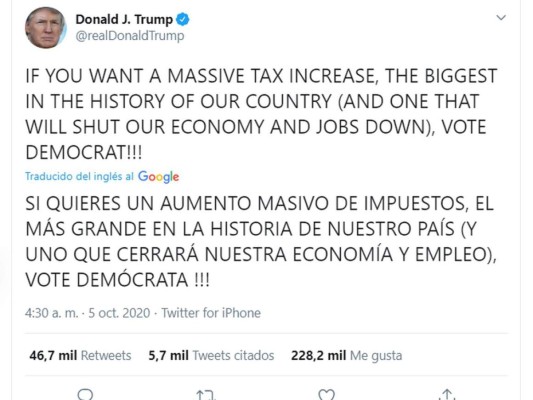 Desde el hospital y con una cascada de tuits, Donald Trump pide el voto (Fotos)