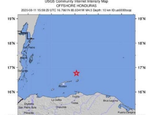 Sismo de magnitud de 4.5 se registra al norte de Guanaja