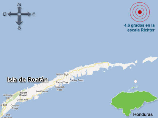 Sismo de 4.6 grados en el Caribe de Honduras
