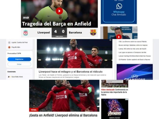 Así titularon los periódicos digitales del mundo la eliminación del Barcelona ante Liverpool en la Champions