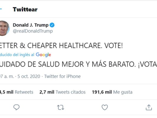 Desde el hospital y con una cascada de tuits, Donald Trump pide el voto (Fotos)