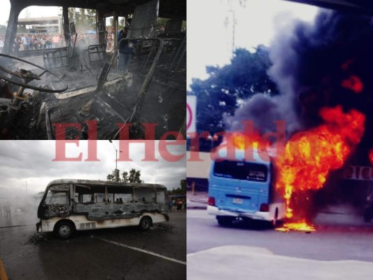Las impactantes imágenes que dejó el incendio de tres buses rapiditos enfrente de la UNAH