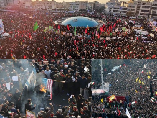 Con banderas de 'venganza severa' marea humana rinde homenaje a Qasem Soleimani   