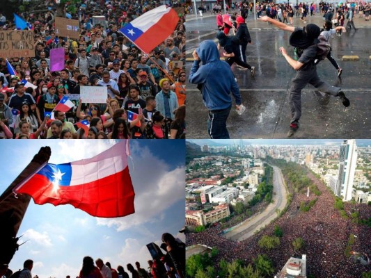 A siete días de protestas en Chile, este viernes se llevó a cabo una de las más grandes manifestaciones registradas en los últimos años en ese país sudamericano. Fotos: AFP