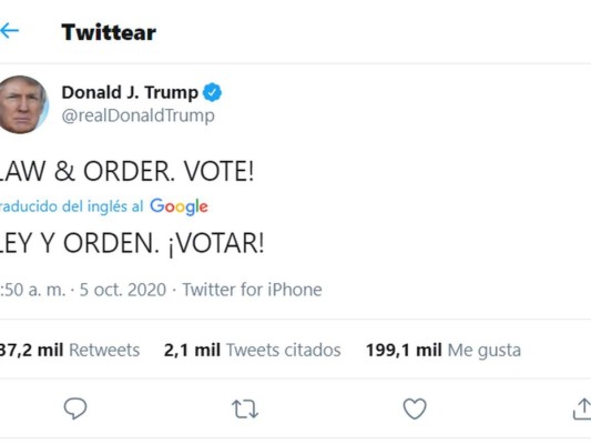 Desde el hospital y con una cascada de tuits, Donald Trump pide el voto (Fotos)