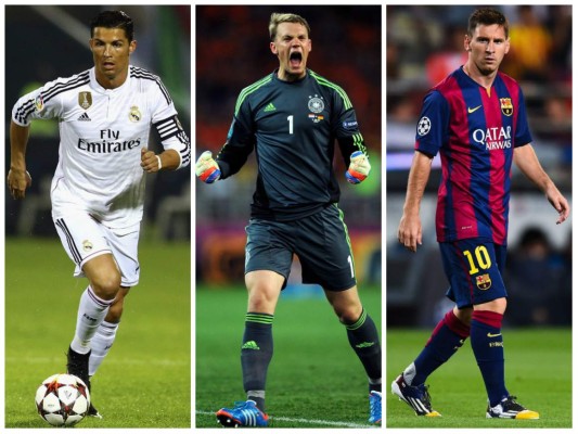 Cristiano Ronaldo, Manuel Neuer y Leo Messi por el Balón de Oro