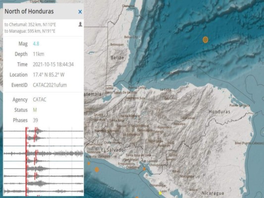 Copeco registra sismo de 4.8 grados al noreste de Roatán, Islas de la Bahía