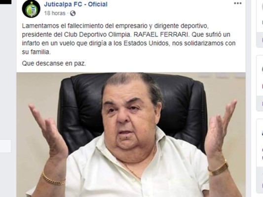 Equipos de la Liga Nacional de Honduras se solidarizan con el fallecimiento de Rafael Ferrari