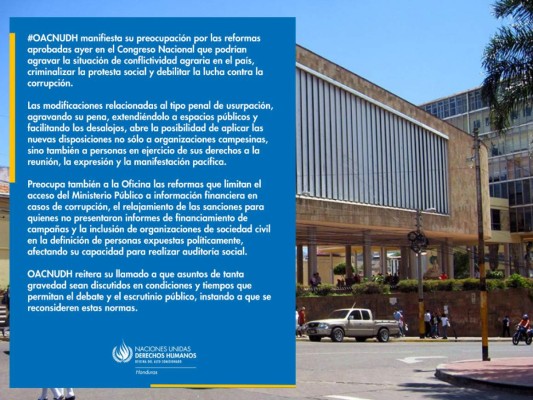 OACNUDH insta a diputados a reconsiderar las reformas aprobadas en el CN&nbsp;