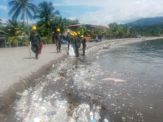 Ardua limpieza para retirar basura que contamina las playas de Omoa (FOTOS)